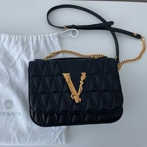 Versace Virtus Quilted Shoulder Bag - black leather